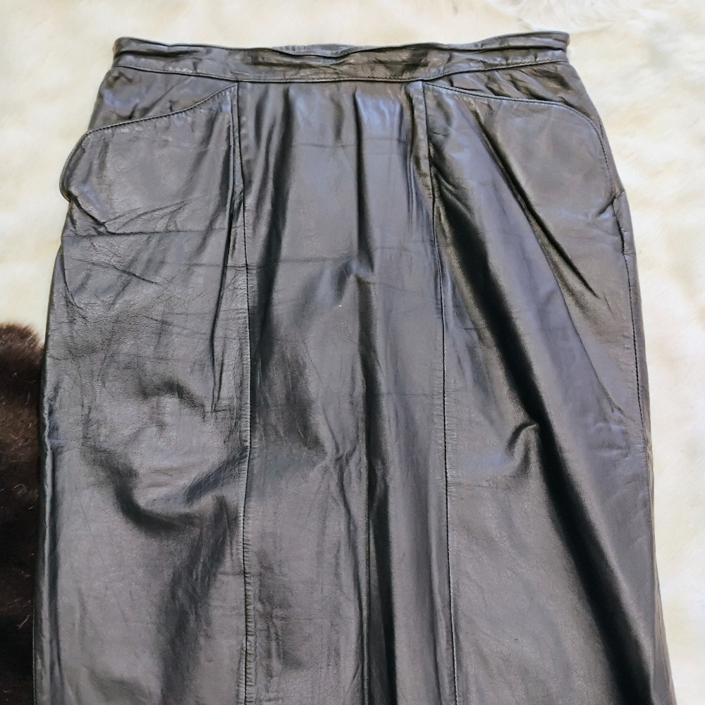 Tibor Black Leather Skirt